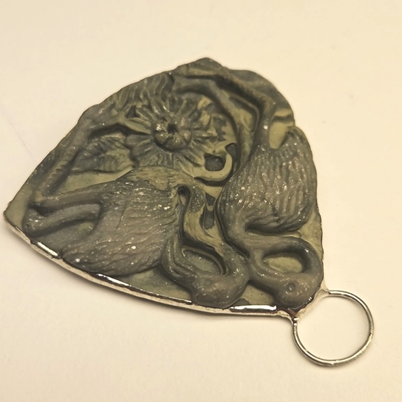 Flamingos! Natural Carved Stone Pendant - Picture 3 of 3